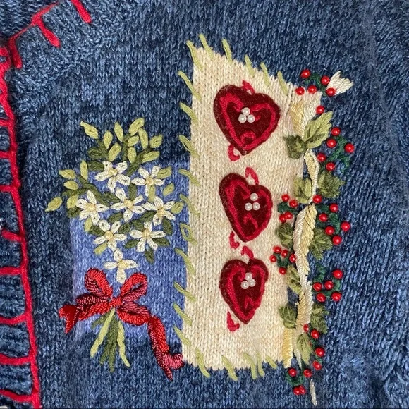 Vintage Valentine Love Cotton Cottagecore Grandma Embroidered Sweater Cardigan - Picture 3 of 12